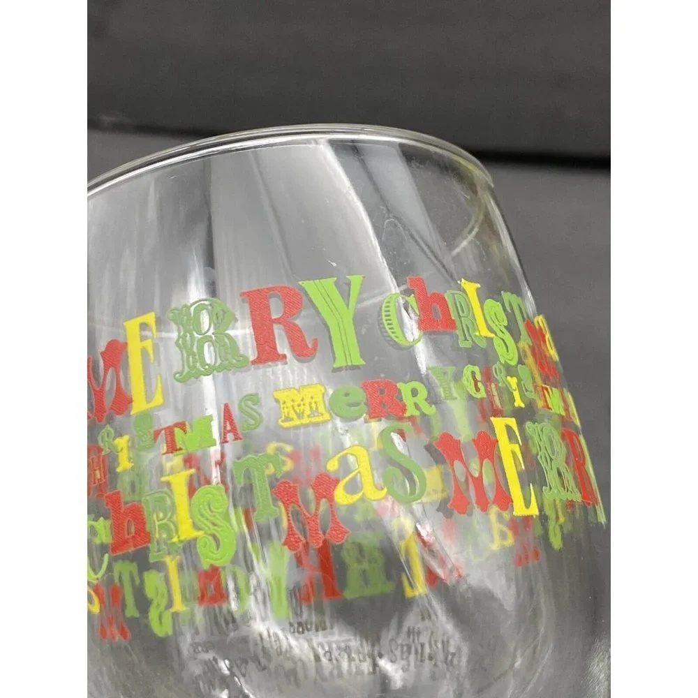 VTG Y2K Merry Christmas Libbey Wine Glasses Lot of 2 Holiday Barware‎ Red Green
